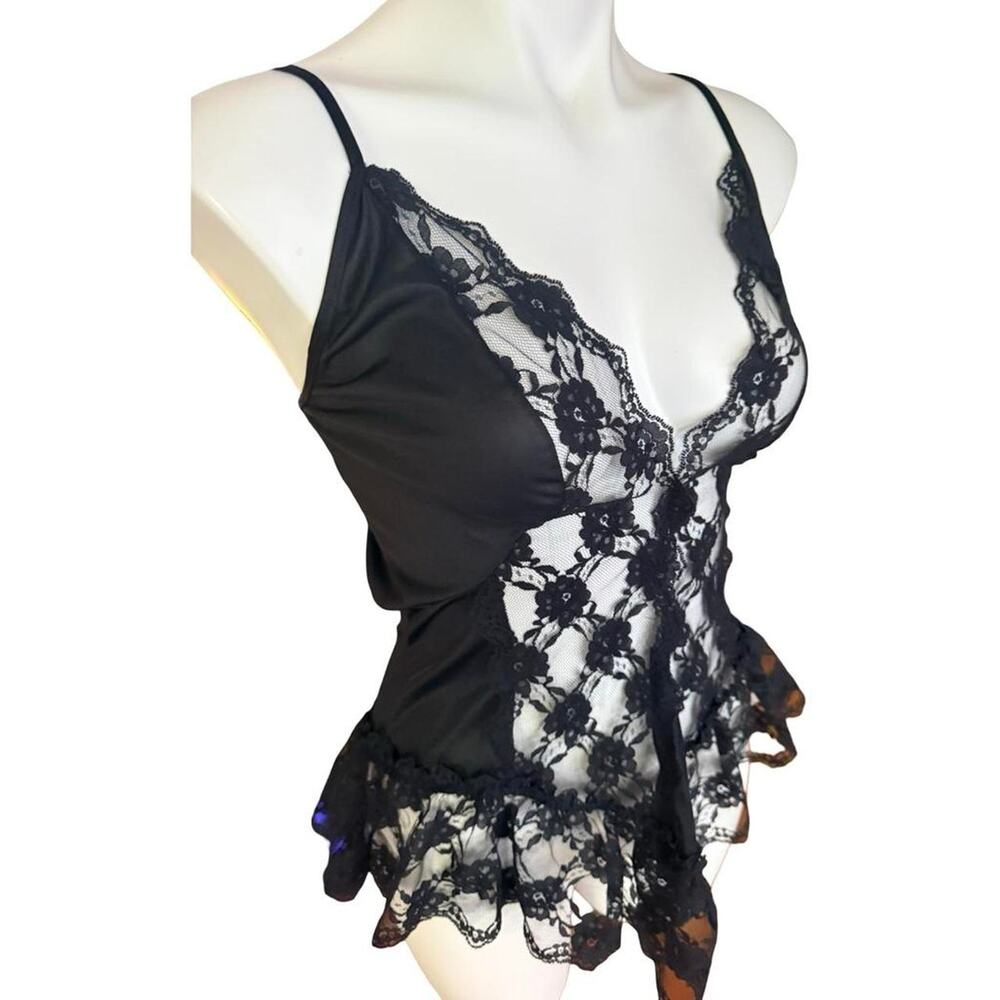Vintage Black Lace Bodysuit Teddy by Bernette New York Nylon USA Sz M